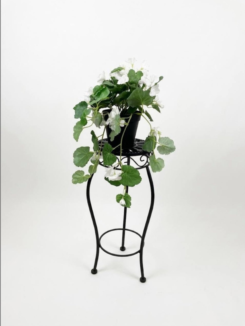 White Artificial Trailing Geranium Plant in Black Pot - Home Accents